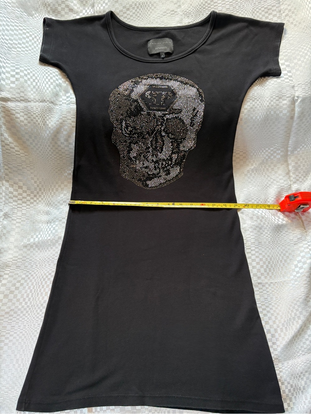 Philipp Plein Black T-shirt Dress with Deep Mysterious Crystal Skull Motif.